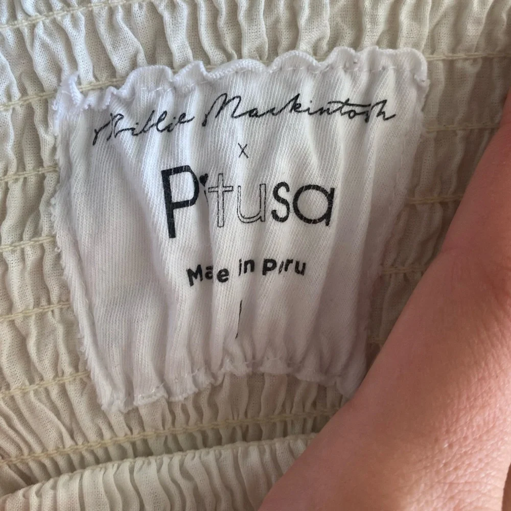 Pitusa Peruvian Cotton Taylor Maxi Dress Size S White Pink Tassels Milk-Maid
